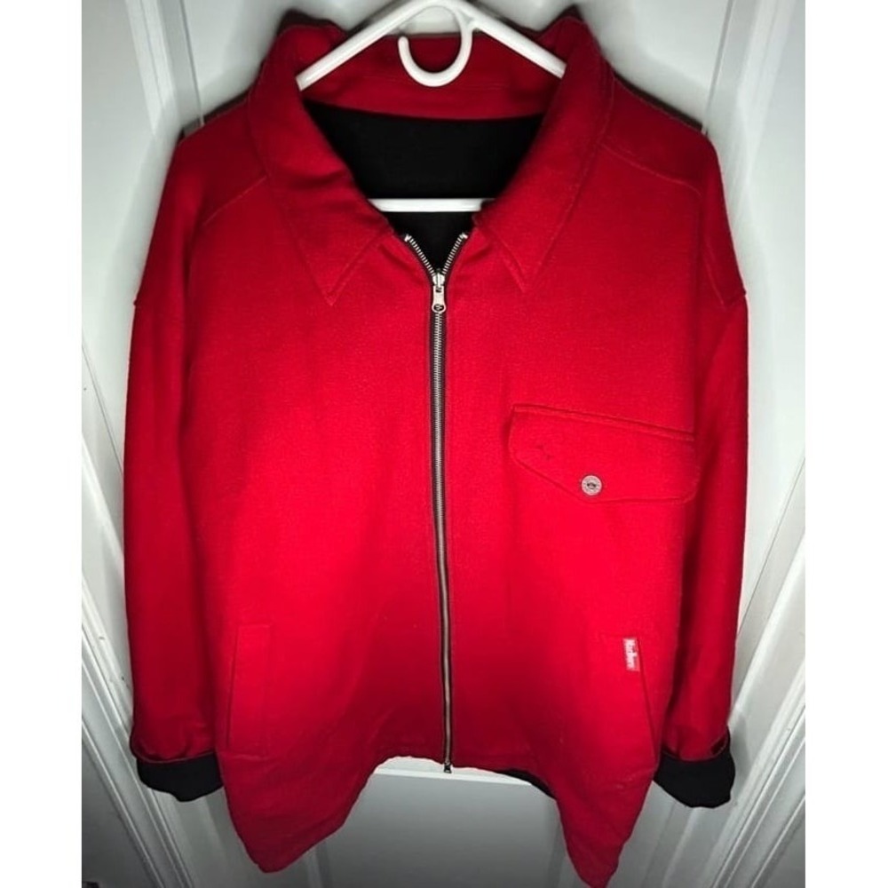 Vintage 90's Marlboro Reversible Red And Black Full Zip Wool‎ Jacket Mens Large